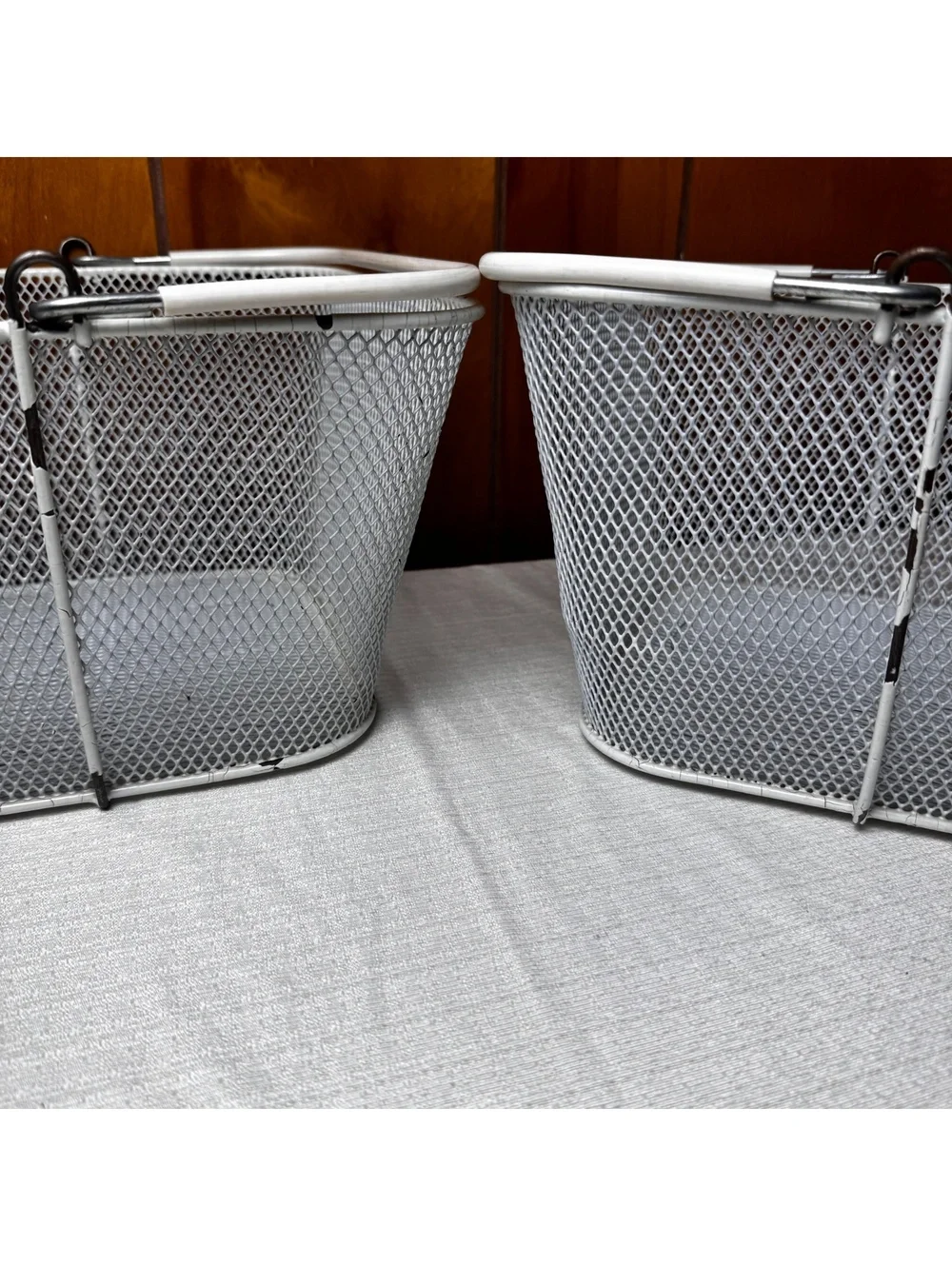 Vintage White Wire Mesh Folding Bike Baskets Set of 2 16 x 12 x 7